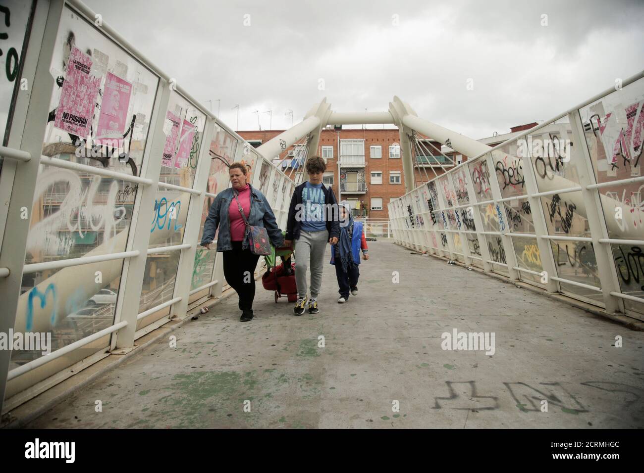 People walk at Puente de Vallecas neighbourhood, amid the outbreak of the coronavirus disease (COVID-20) in Madrid, Spain, September 20, 2020. REUTERS/Javier Barbancho Stock Photo