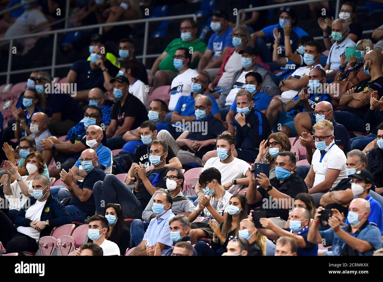 Milan, Italy - 19 September, 2020: Fans attend the pre-season friendly football match between FC Internazionale and Pisa SC. Stadio Giuseppe Meazza (also known as San Siro) was opened for 1,000 fans for the first time since the start of the COVID-19 pandemic. FC Internazionale won 7-0 over Pisa SC. Credit: Nicolò Campo/Alamy Live News Stock Photo