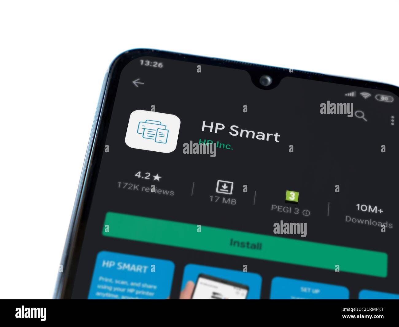 Lod, Israel - July 8, 2020: HP Smart app play store page on the display ...