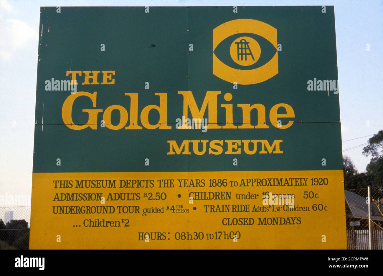 Sign at the entrance to the Gold Mine museum, Johannesburg, South Africa, 1981 Stock Photo