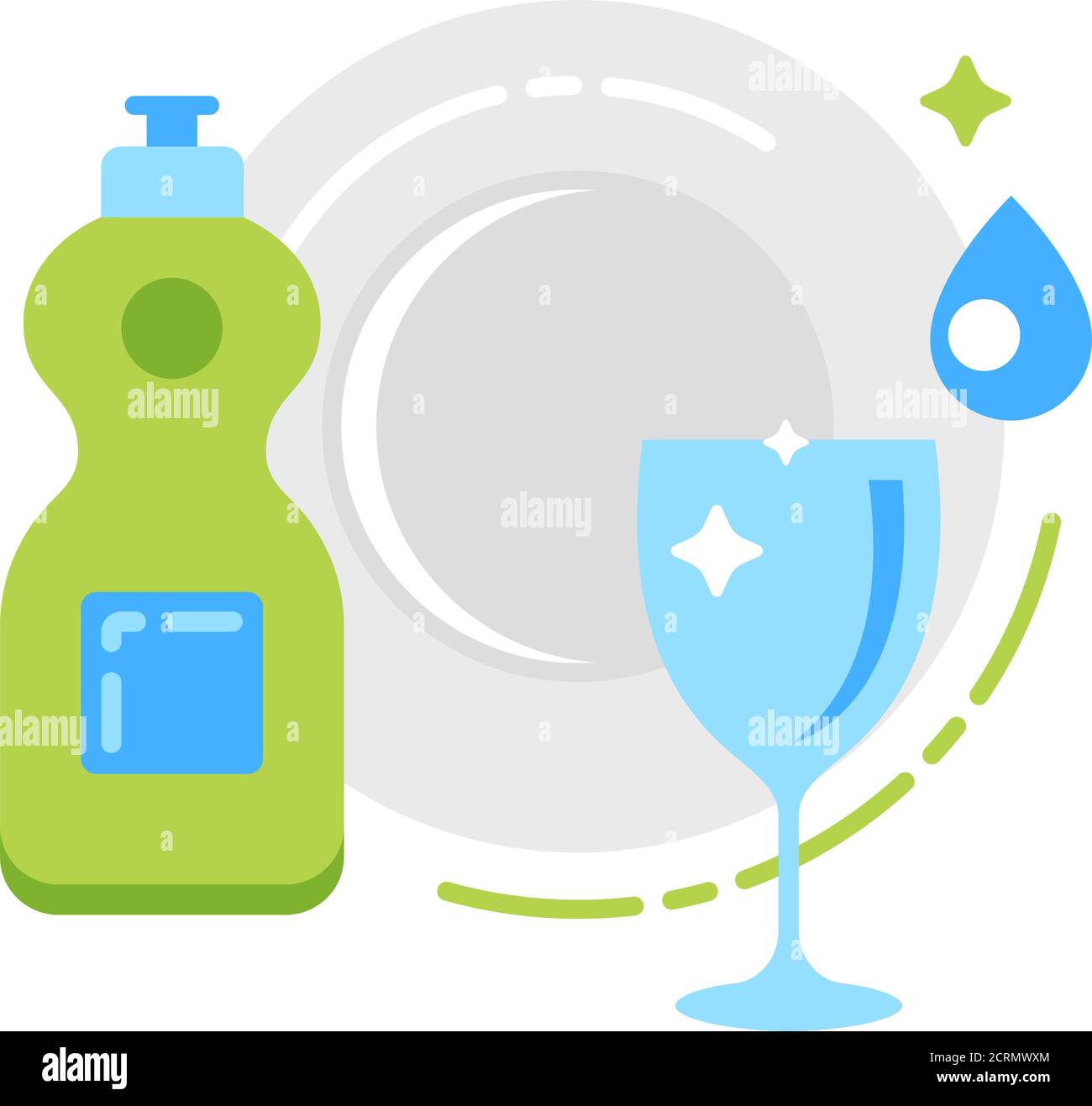 Cleaning stuff with plate and glass flat color icon. Isolated flat ...