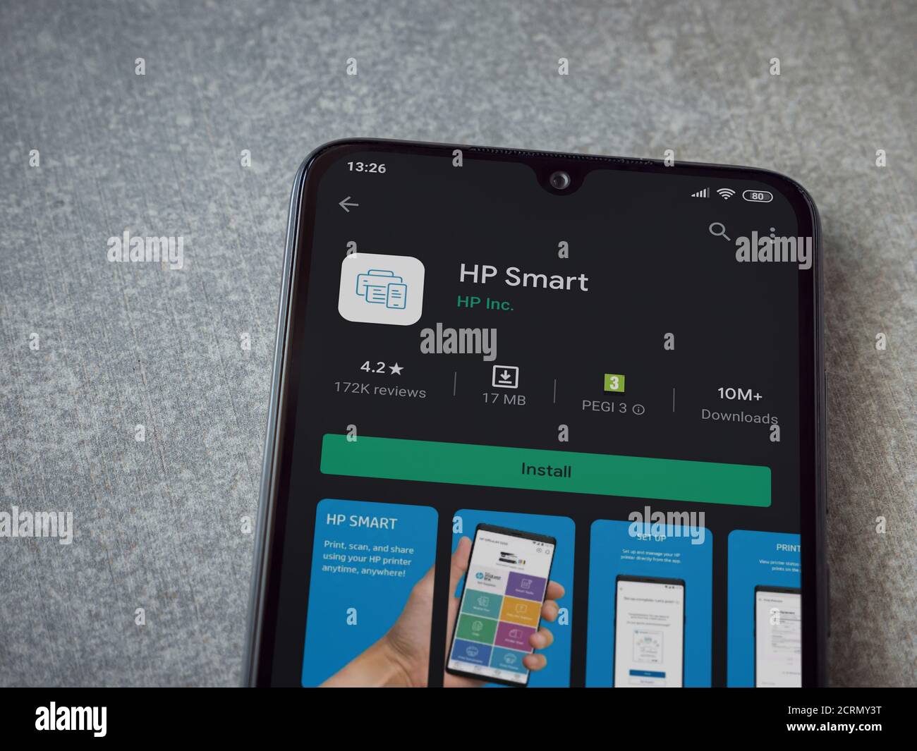 Lod, Israel - July 8, 2020: HP Smart app play store page on the display ...