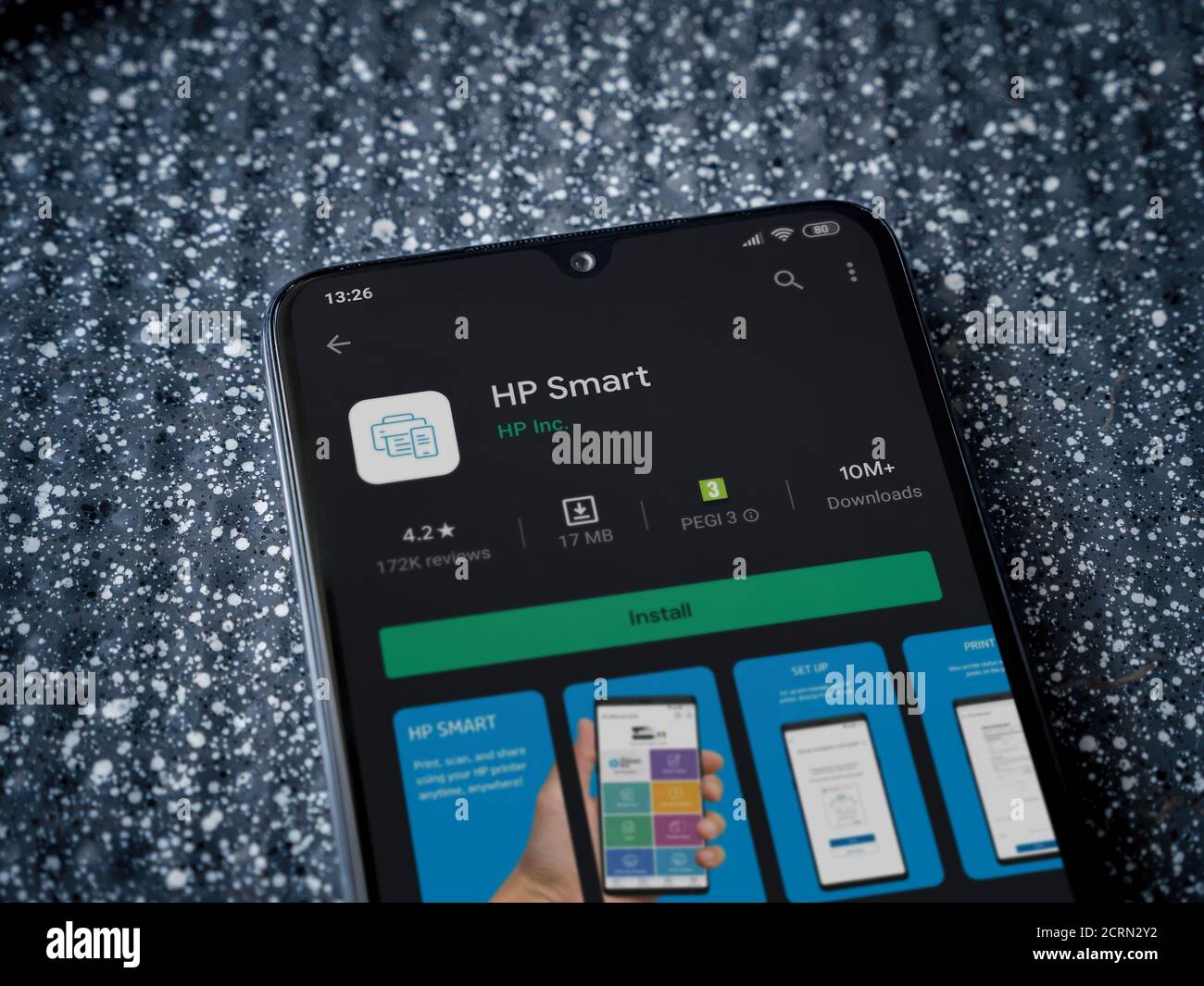 Lod, Israel - July 8, 2020: HP Smart app play store page on the display ...