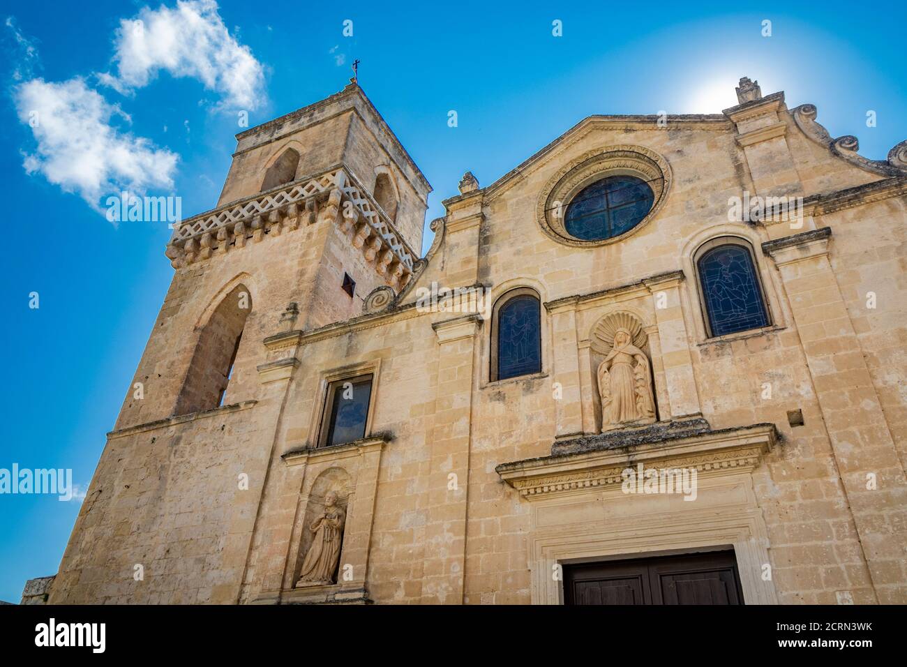 August 8, 2020 - Matera, Basilicata, Italy - The ancient Church of San Pietro Caveoso, in Baroque style, in the Sasso Caveoso. Stock Photo