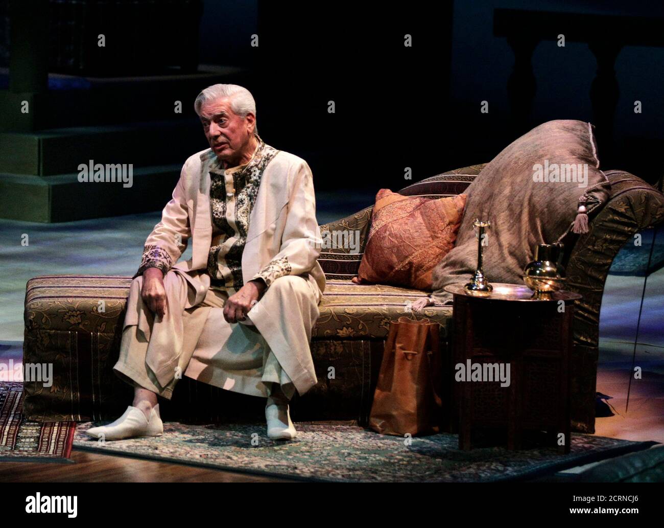 Peruvian-born literature Nobel laureate Mario Vargas Llosa  performs a new theatre adaptation of 'One Thousand and One Nights'at Bellas Artes museum in Mexico City March 5, 2011.  The play runs on March 5 and 6. REUTERS/Henry Romero (MEXICO - Tags: ENTERTAINMENT) Stock Photo
