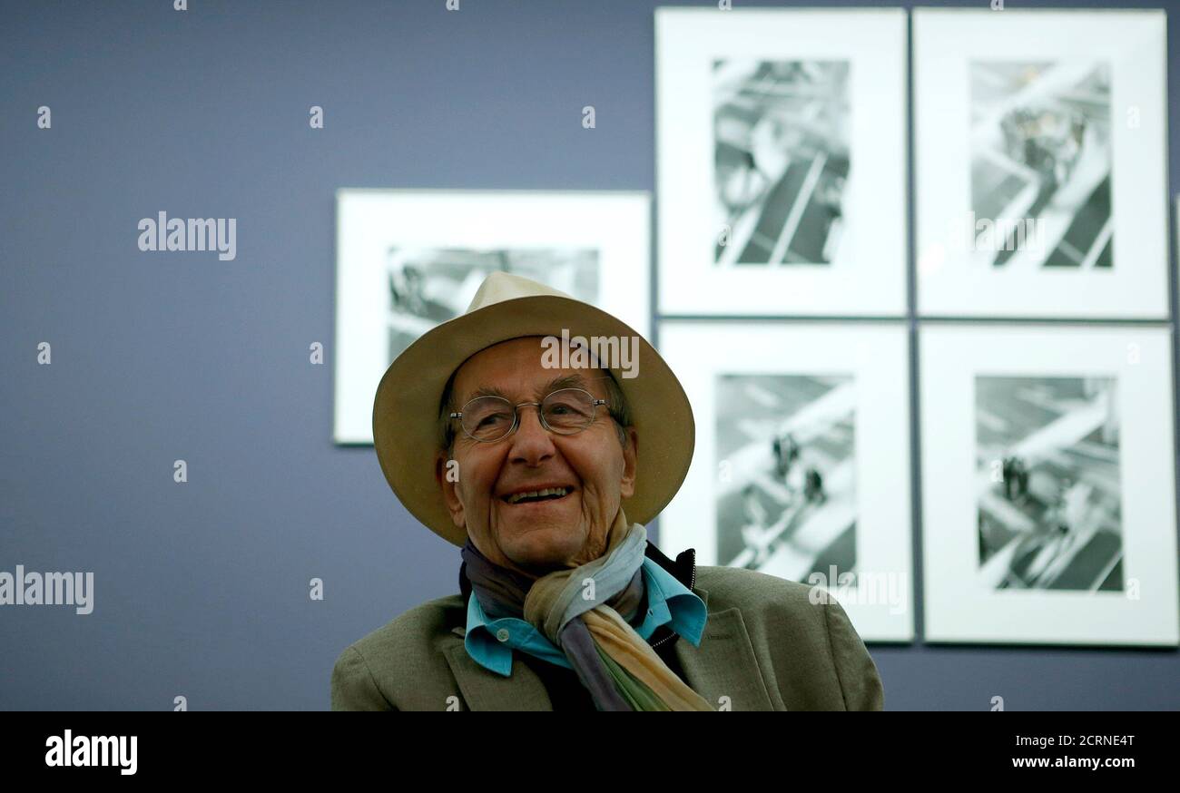 Swiss photographer Rene Burri smiles during a media preview of his exhibition 'Doppelleben' ('A Double Life') at the Museum fuer Gestaltung in Zurich June 4, 2013. The exhibition is opened to the public from June 5 to October 13, 2013.  REUTERS/Arnd Wiegmann (SWITZERLAND - Tags: ENTERTAINMENT HEADSHOT) Stock Photo