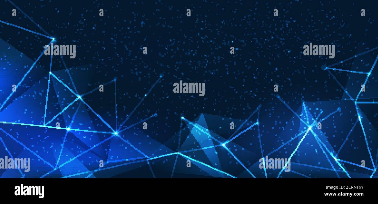 Abstract futuristic digital landscape with particles dots on horzontal, Connected polygons plexus background, Digital data visualization. Vector illus Stock Vector