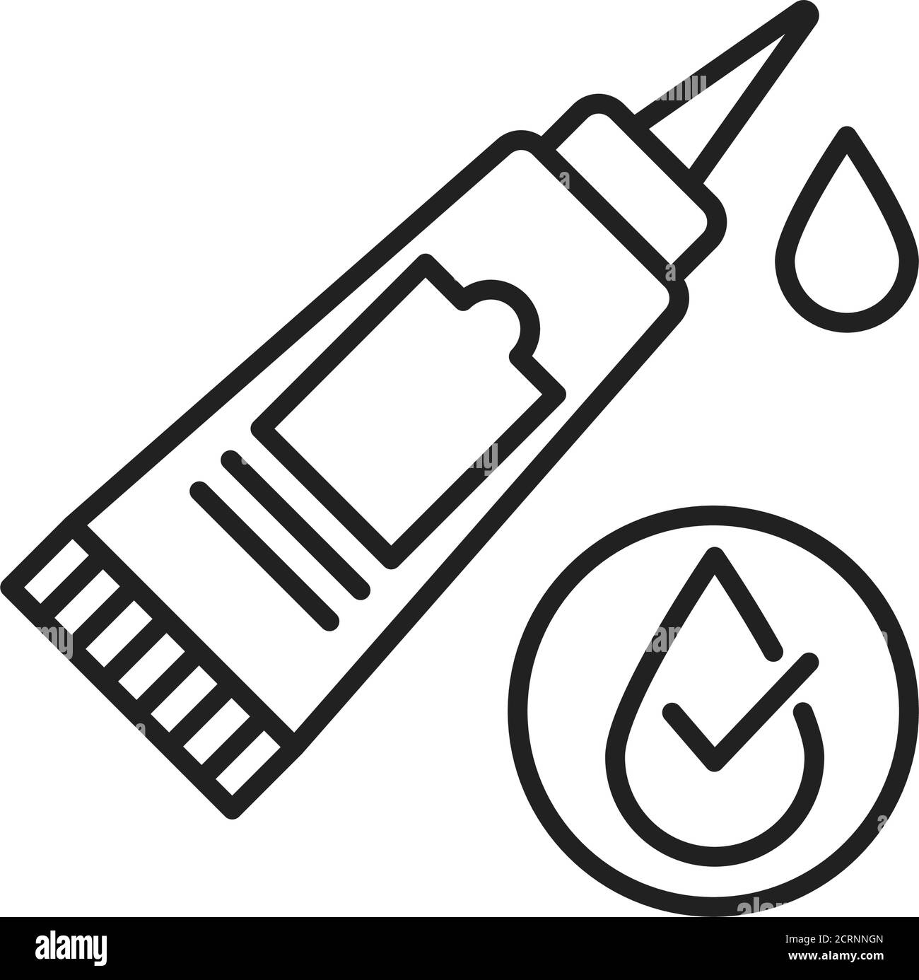 Waterproof glue black line icon. Water repellent absorbing substance concept. Impermeable adhesive tube sign. Pictogram for web page, mobile app Stock Vector