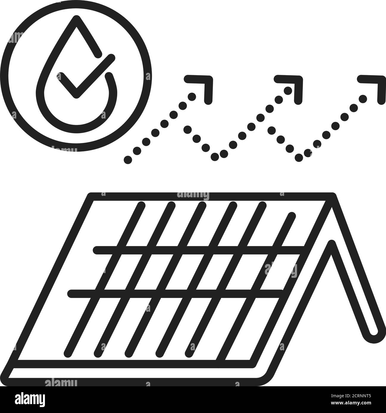 Waterproof roof tile black line icon. Water repellent coating concept