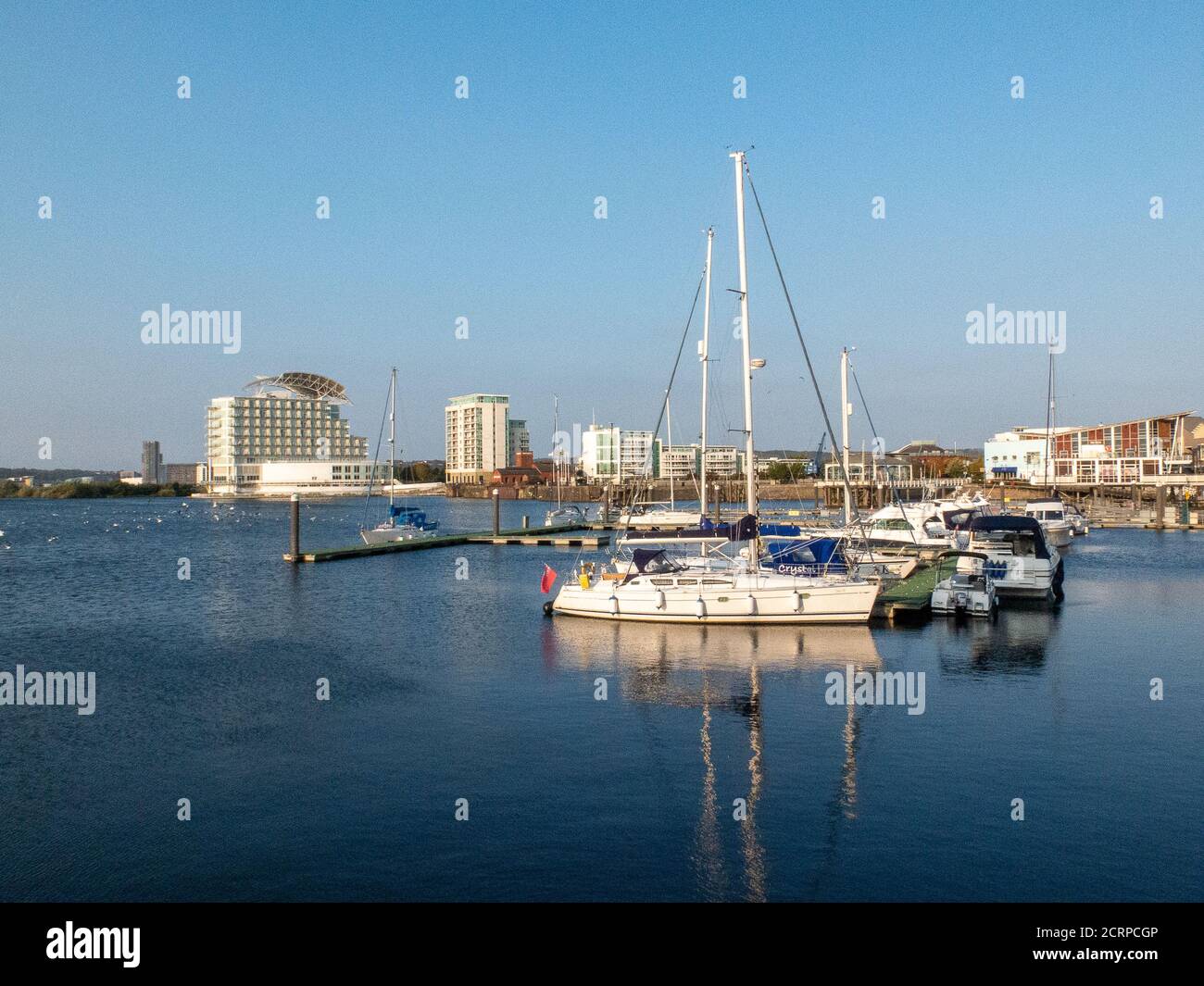 Cardiff Bay with the St David's Hotel Cardiff in the back ground. Cardiff, Wales ,UK Stock Photo