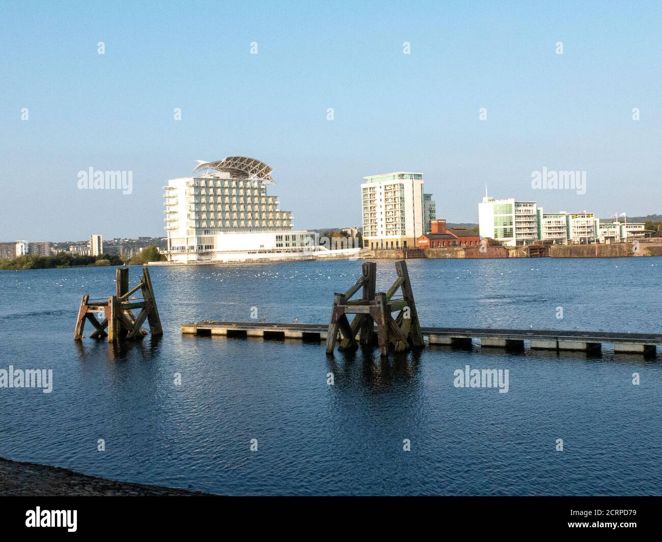 Cardiff Bay with the St David's Hotel Cardiff in the back ground. Cardiff, Wales ,UK Stock Photo