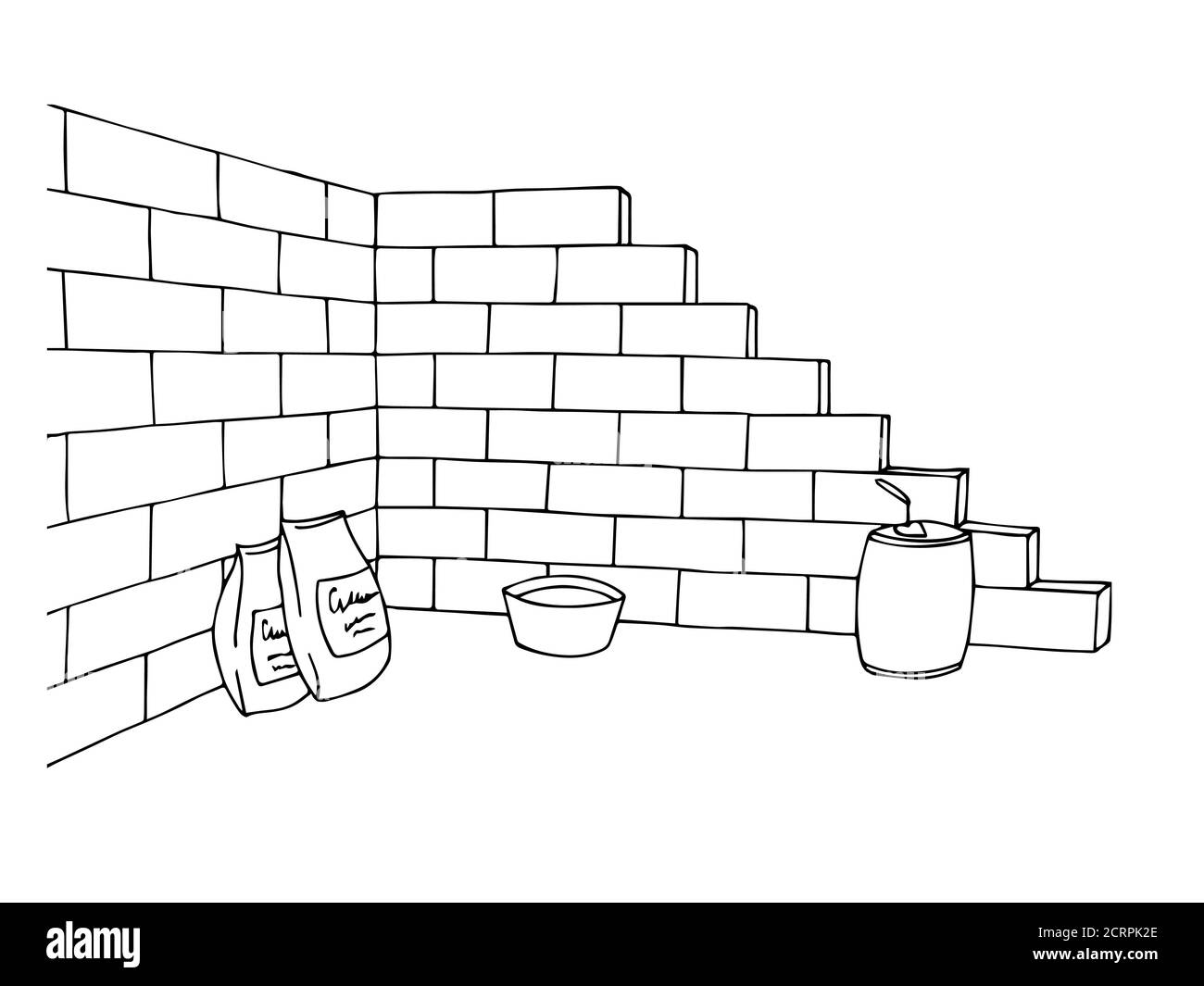 Construction brick wall building graphic art black white illustration vector Stock Vector