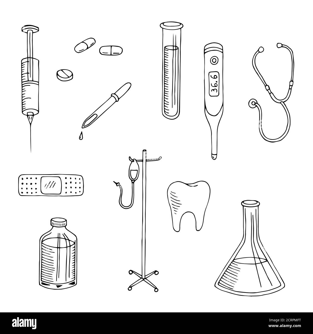 Medical graphic art black white isolated set illustration vector Stock ...