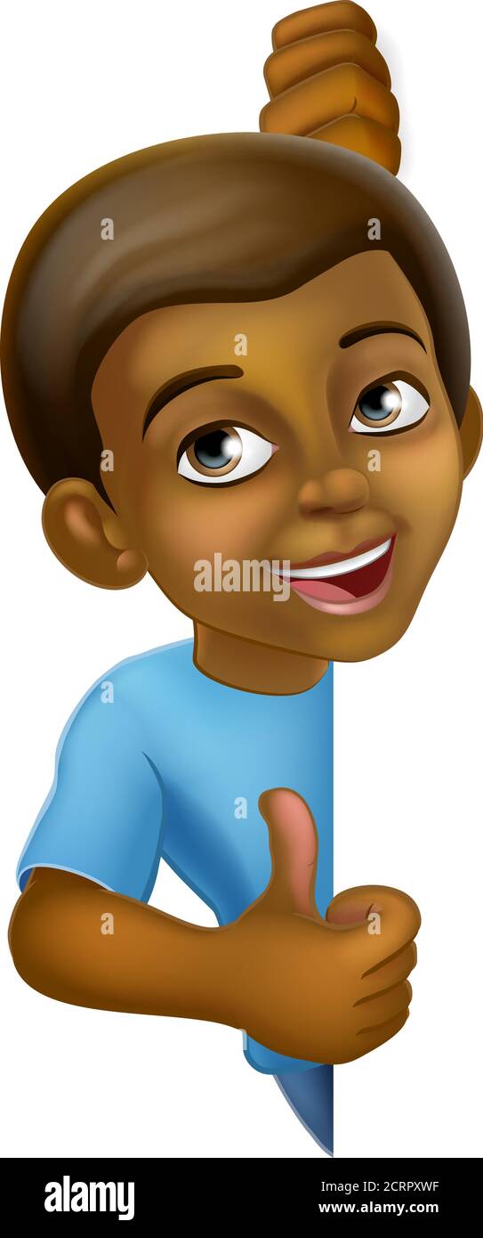 Black Boy Cartoon Child Kid Thumbs Up Sign Stock Vector