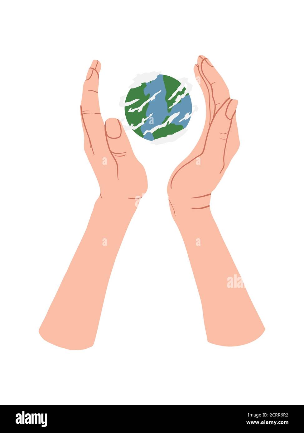 Hand holding Globe earth on white background. Vector eco design for social poster, banner or card on the theme of saving the planet in flat style. Stock Vector