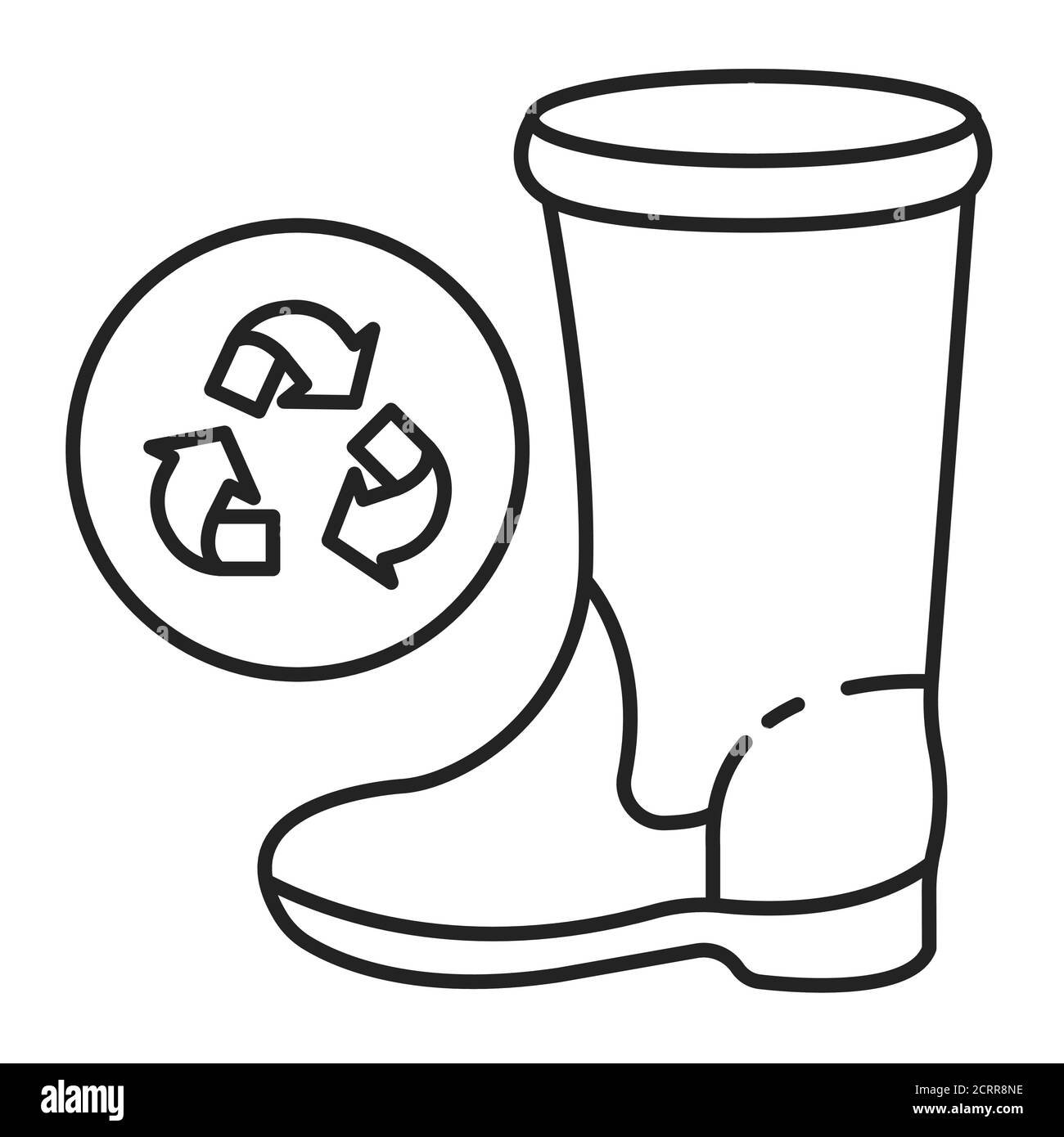 Synthetic waste recycling black line icon. Synthetic fibers that has been manufactured from materials recovered from the waste stream. Pictogram for Stock Vector