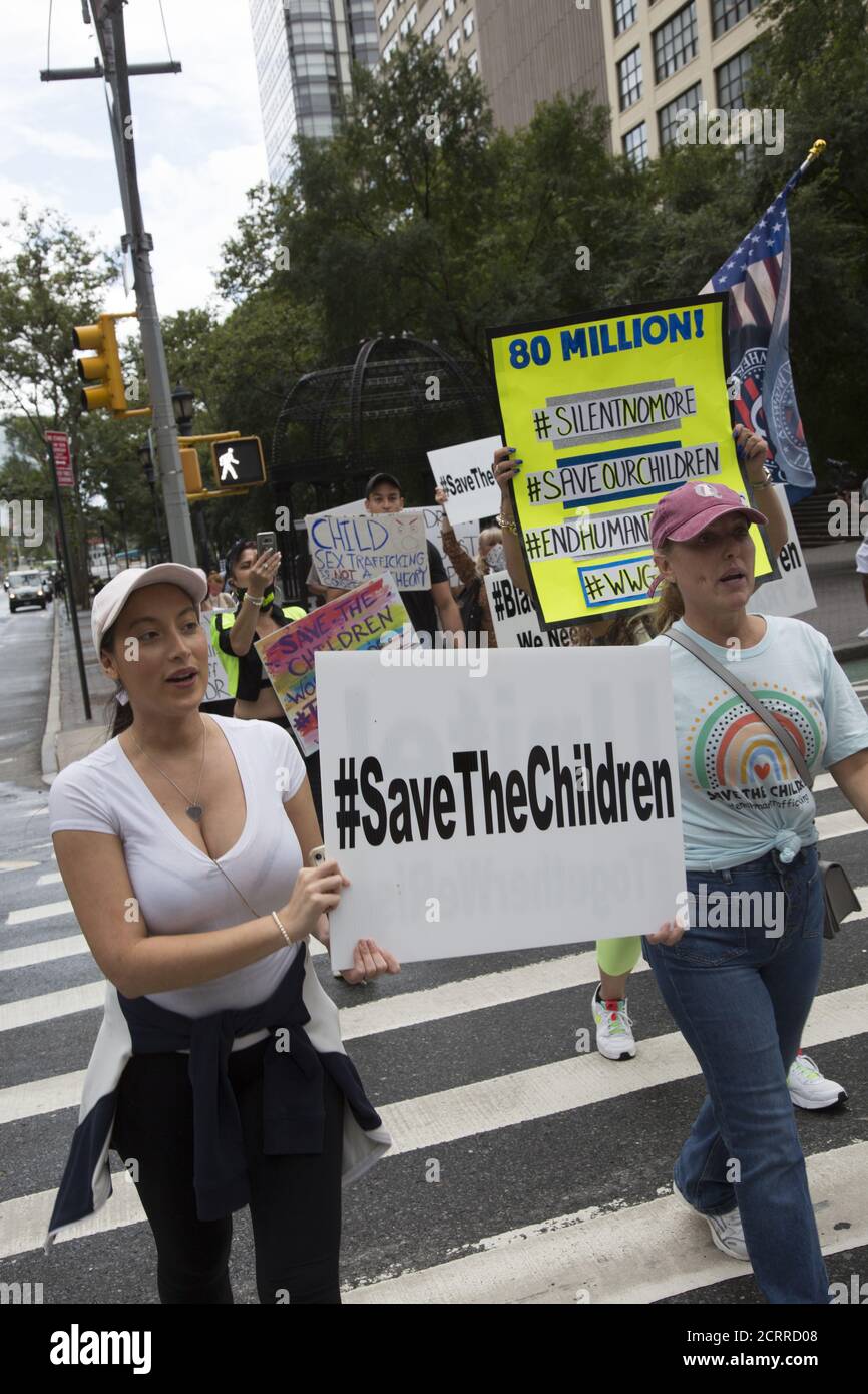 Save the Children march, with a coalition of groups focused on world hunger, child trafficing, foster care, child abuse, war casualties etc, around the United Nations in New York City. Stock Photo