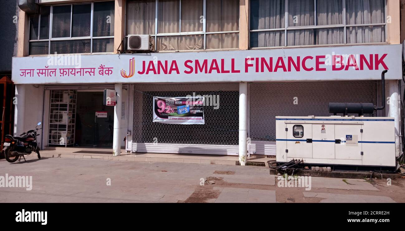 DISTRICT JABALPUR, INDIA SEPTEMBER 13, 2019 Jana Small Finance Bank Building view on road