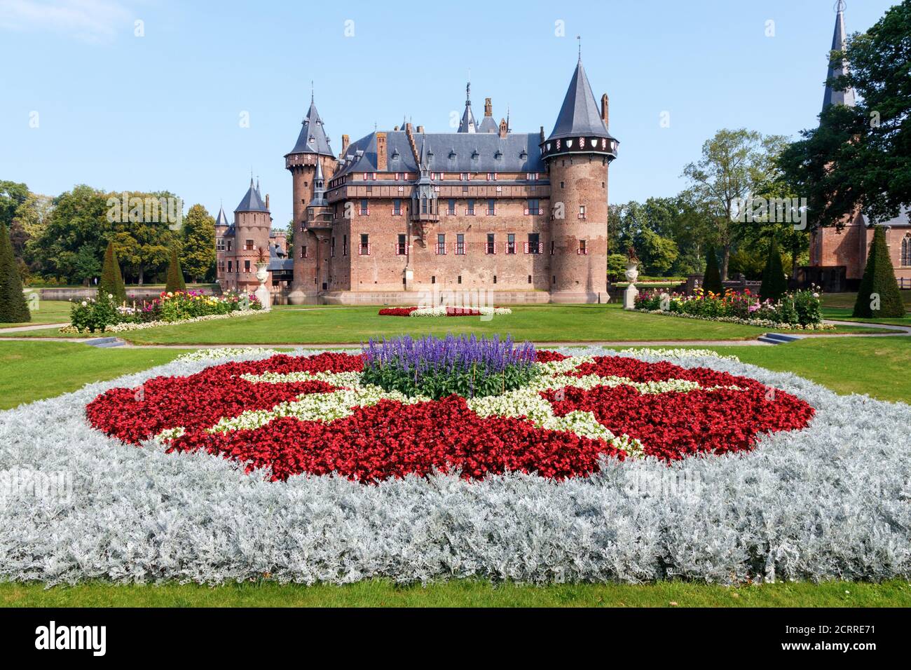 Haarzuilens. Castle the Haar and the surrounding gardens with trees and flowers on a sunny day. Utrecht, The Netherlands. Stock Photo