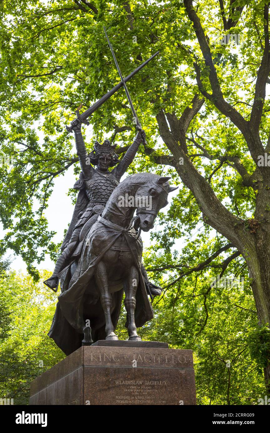 Dramatic statue of King Jagiello of Poland in Central Park in New York