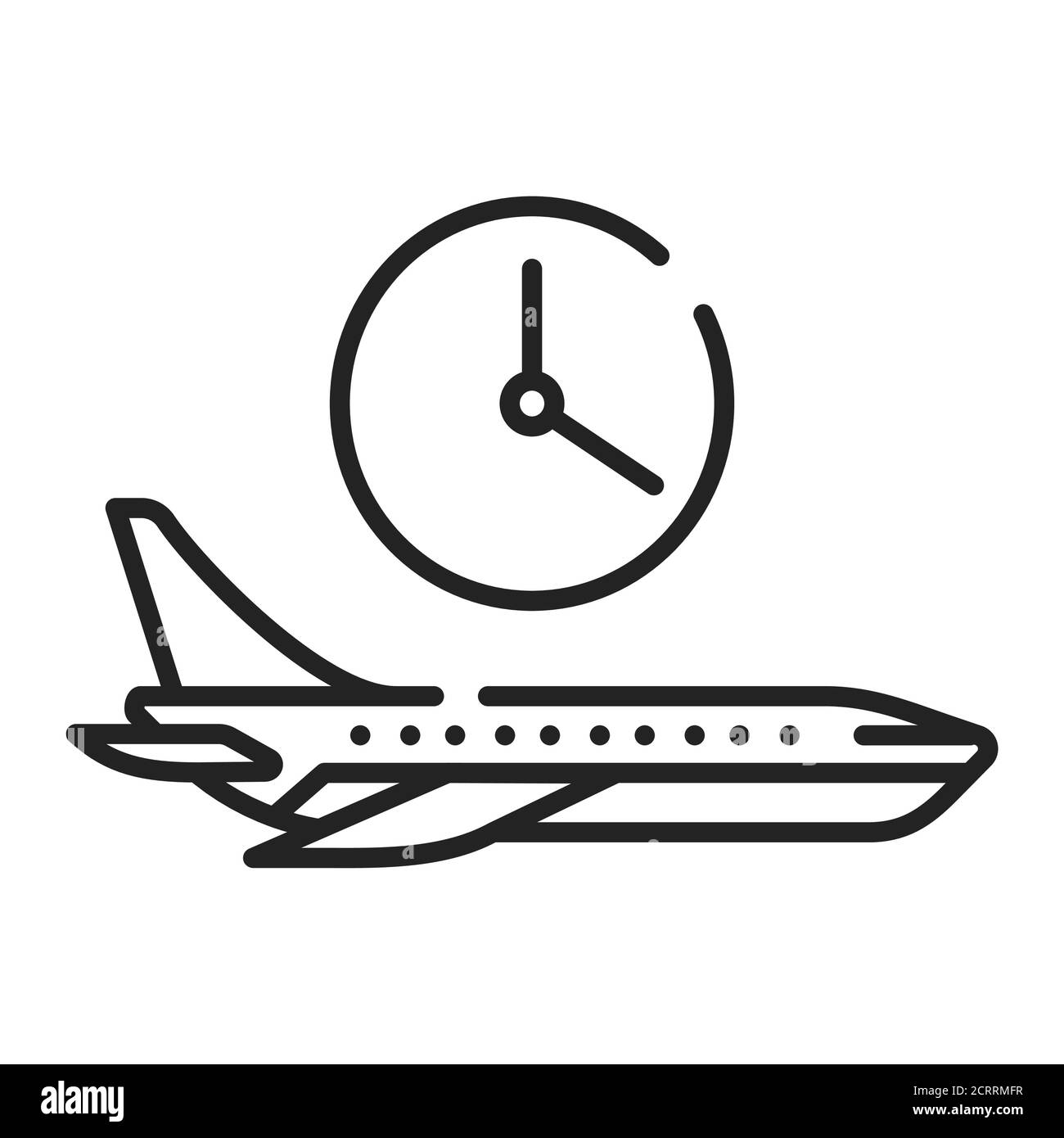 Flight time black line icon. Departure time of a particular flight. May vary. Pictogram for web page, mobile app, promo. UI UX GUI design element Stock Vector