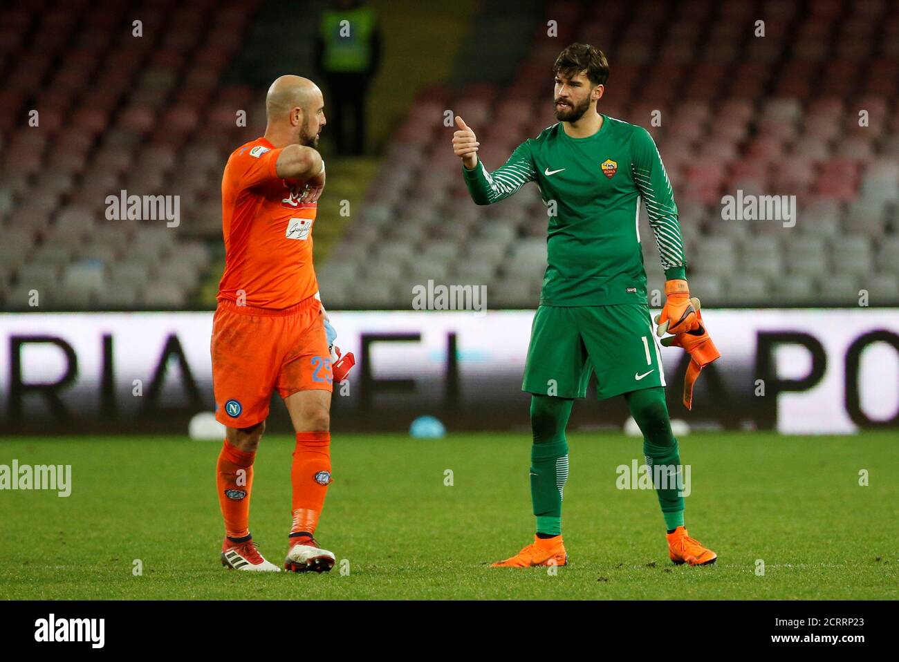 Soccer Football - Serie A - Napoli vs AS Roma - Stadio San Paolo, Naples,  Italy - March 3, 2018 Napoli's Pepe Reina and Roma's Alisson Becker after  the match REUTERS/Ciro De Luca Stock Photo - Alamy