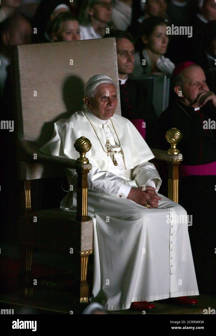 Pope Benedict XVI watches the movie "Karol, un uomo divenuto papa" ("Karol,  a man who became Pope"), to remember the late Pope John Paul II, in Paul VI  Hall at the Vatican