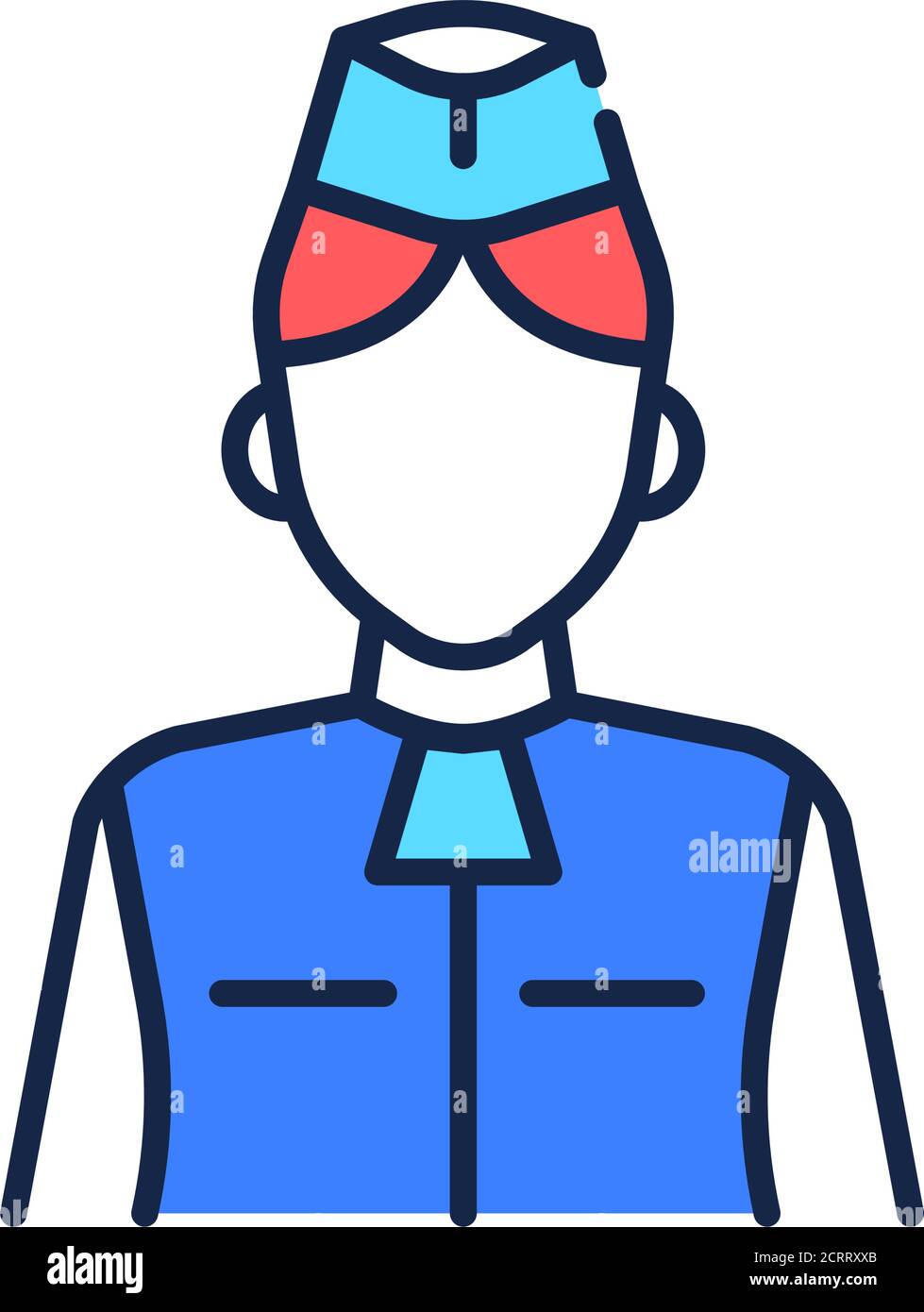 Stewardess color line icon. Member of an aircrew employed by airlines aboard commercial flights. Pictogram for web page, mobile app, promo. UI UX GUI Stock Vector