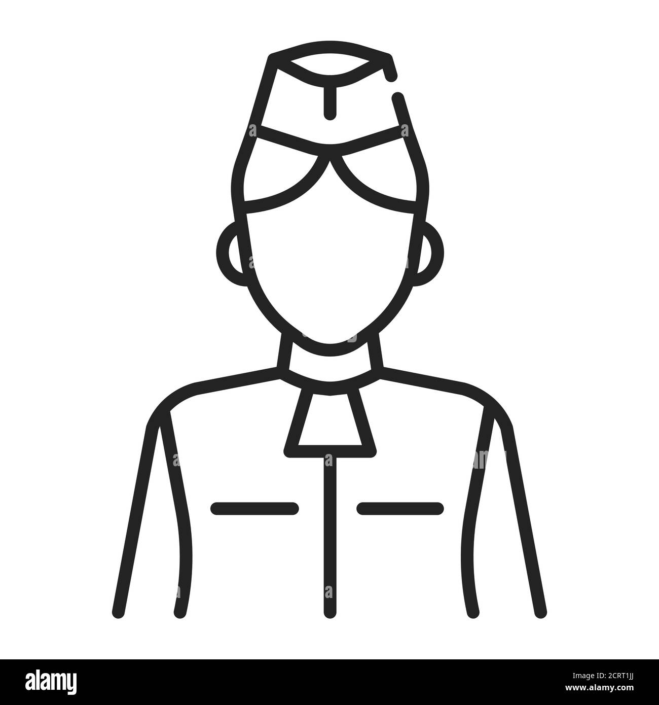 Stewardess black line icon. Member of an aircrew employed by airlines aboard commercial flights. Pictogram for web page, mobile app, promo. UI UX GUI Stock Vector