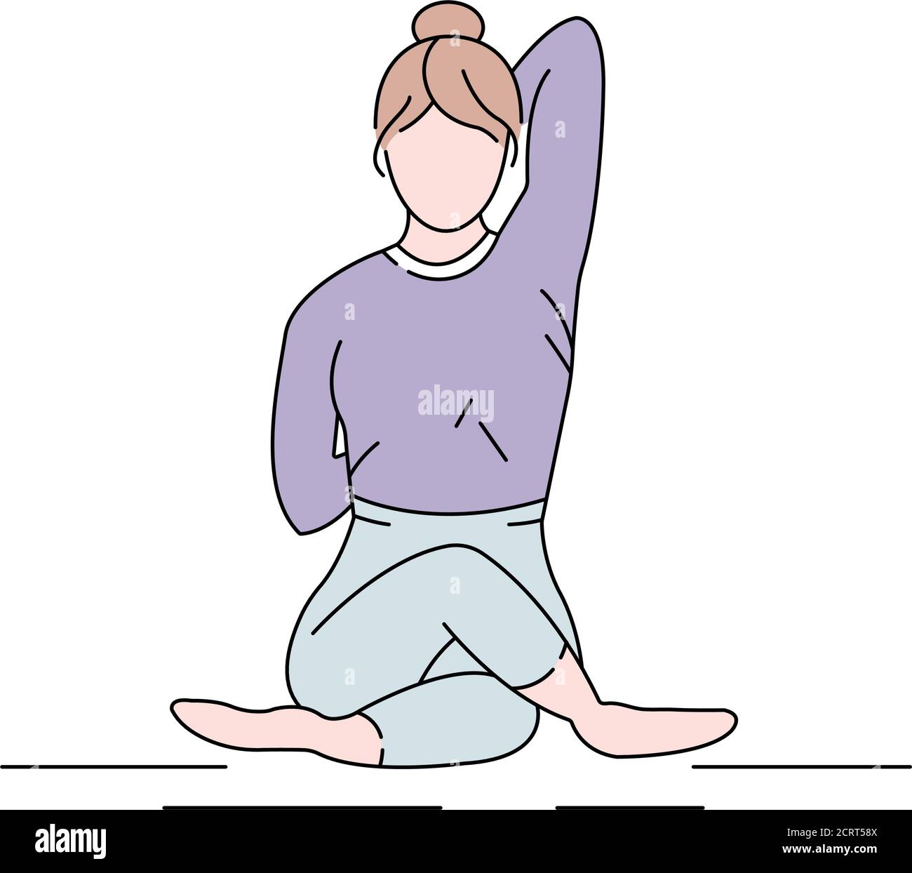 Cow face pose sequence yoga asanas set. Illustration stylized woman  practicing gomukhasana step by step. | CanStock