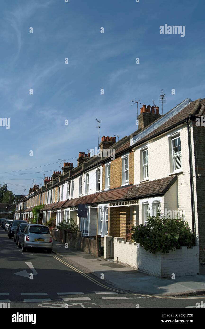 row of 19th century terraced houses in twickenham, middlesex, england