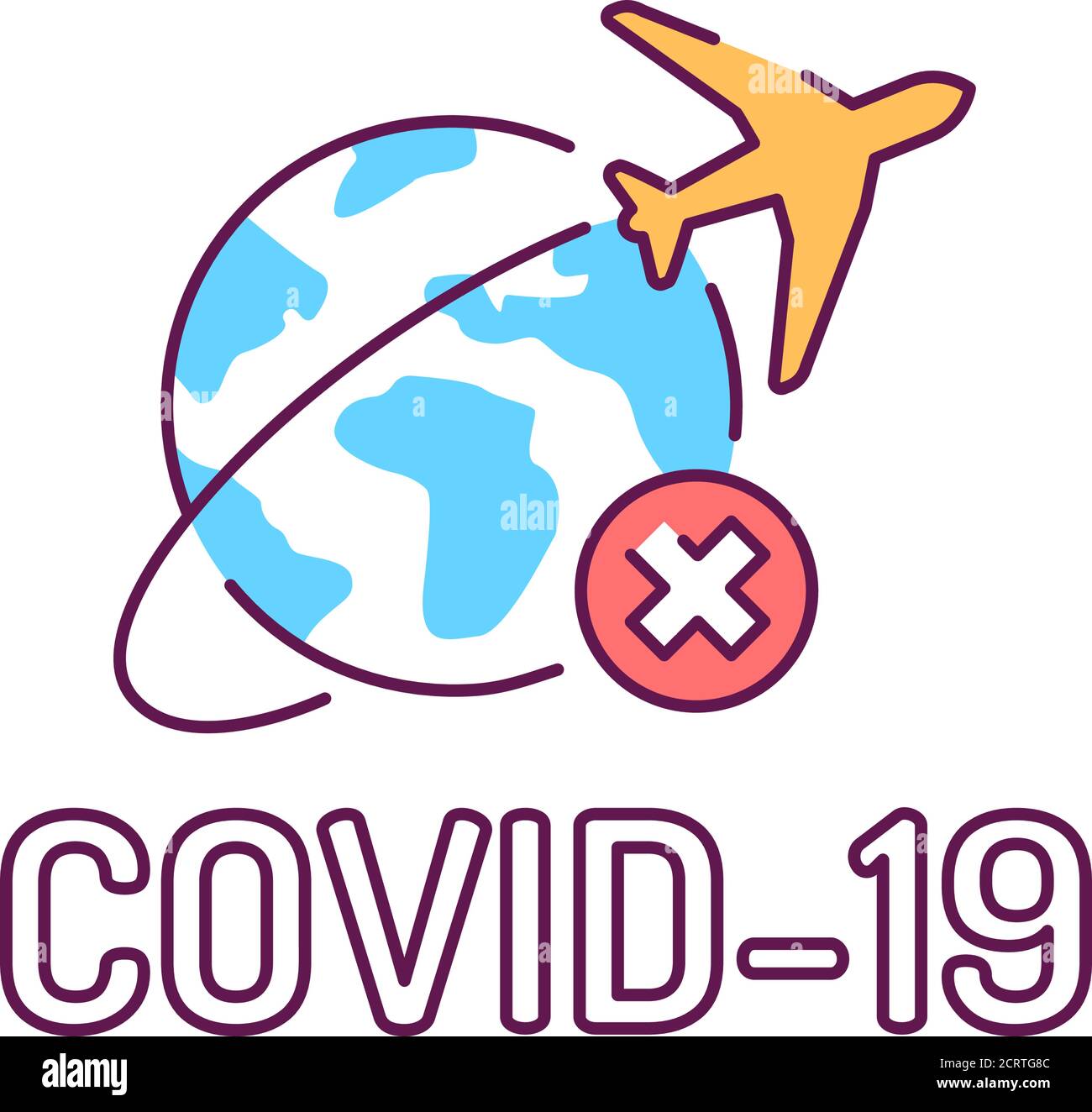Travel ban color line icon. Prevention stop travelling to risk places. Wuhan Novel coronavirus 2019-nCoV. Dangerous chinese virus. Pictogram for web Stock Vector