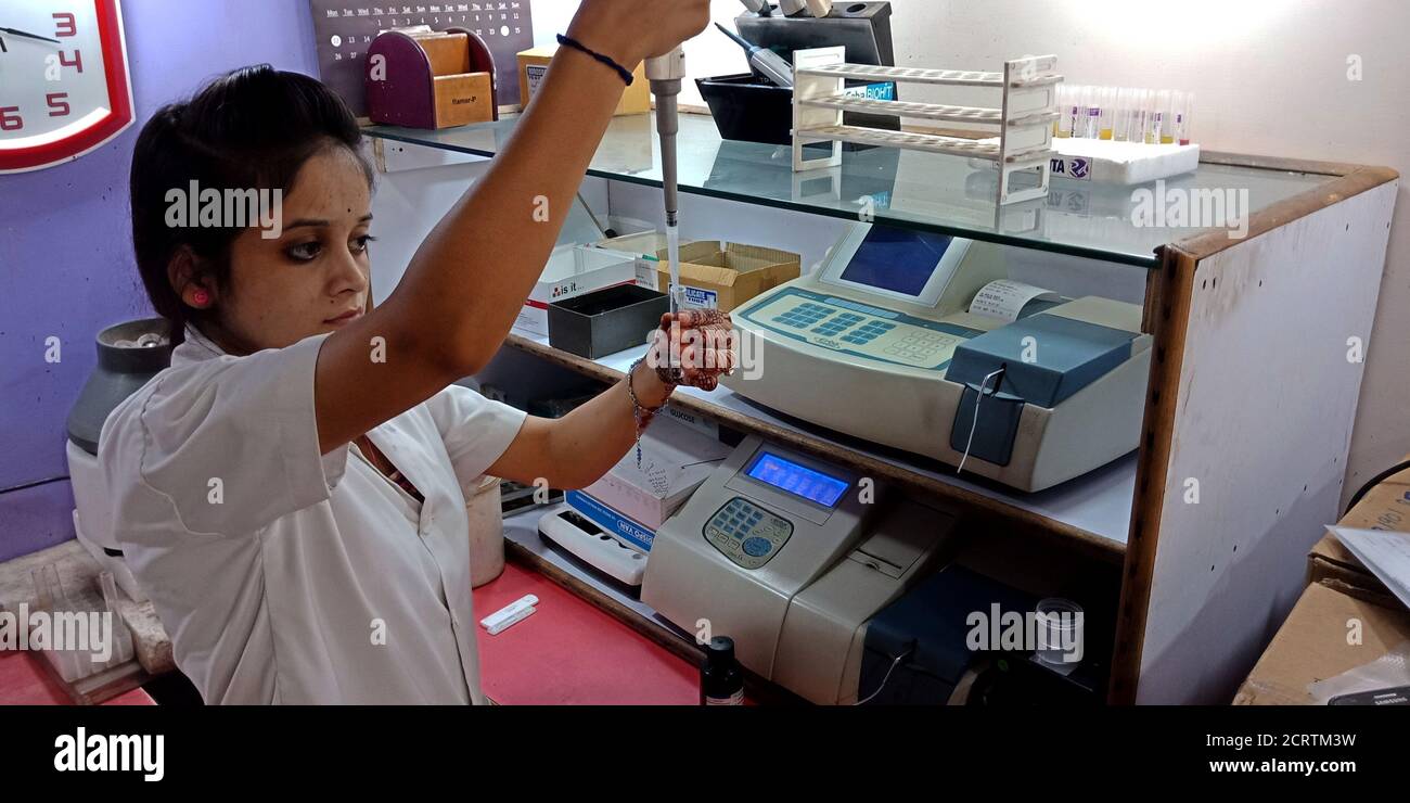 DISTRICT KATNI, INDIA SEPTEMBER 27, 2019 An indian lab technician