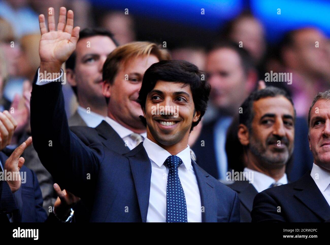 Football Manchester City V Liverpool Barclays Premier League The City Of Manchester Stadium 10 11 23 8 10 Manchester City Owner Sheikh Mansour Bin Zayed Al Nahyan Waves Mandatory