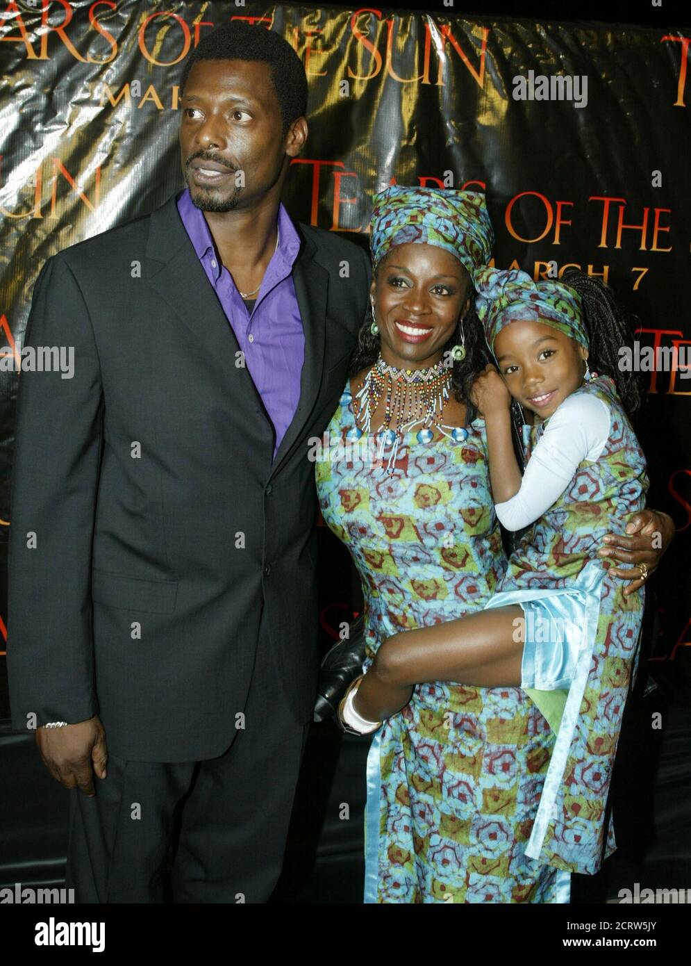 The cast of the new drama film "Tears of the Sun" pose at the film's  premiere in Los Angeles, March 3, 2003. From left, are: British actor Eamonn  Walker, Ghanaian Akosua Busia
