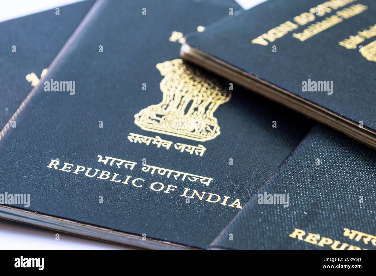 Indian Passport in multiples on a table Stock Photo