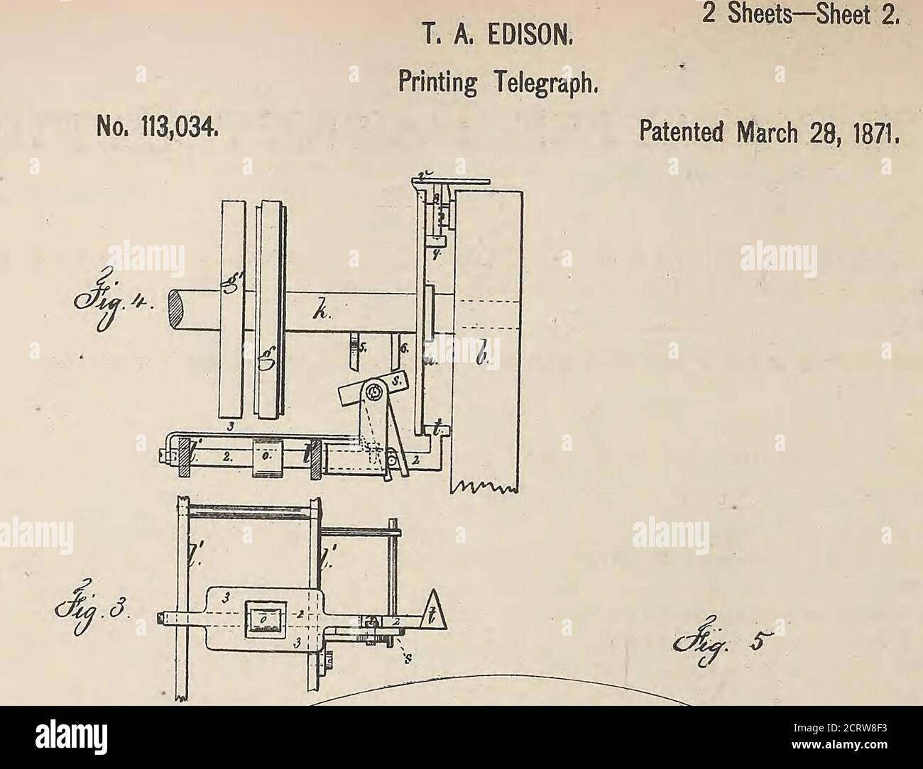 . Collection of United States patents granted to Thomas A. Edison, 1869-1884 . N. PETERS, PHOTO-LITHOGRAPHER, WASHINGTON, D. C.. United States Patent Office. THOMAS A. EDISON, OF NEWARK, NEW JEESEY, ASSIGNOR TO THE GOLDAND STOCK TELEGRAPH COMPANY, OF NEW YORK CITY. IMPROVEMENT IN PRINTING-TELEGRAPH APPARATUS. Specification forming part of Letters Patent No. 113,034, dated March 28, 1871. To all whom it may concern: Be it known that I, Thomas A. Edison, ofNewark, in the county of Essex and State ofNew Jersey, nave invented an Improvementin Printing-Telegraphs, and the following isdeclared to be Stock Photo