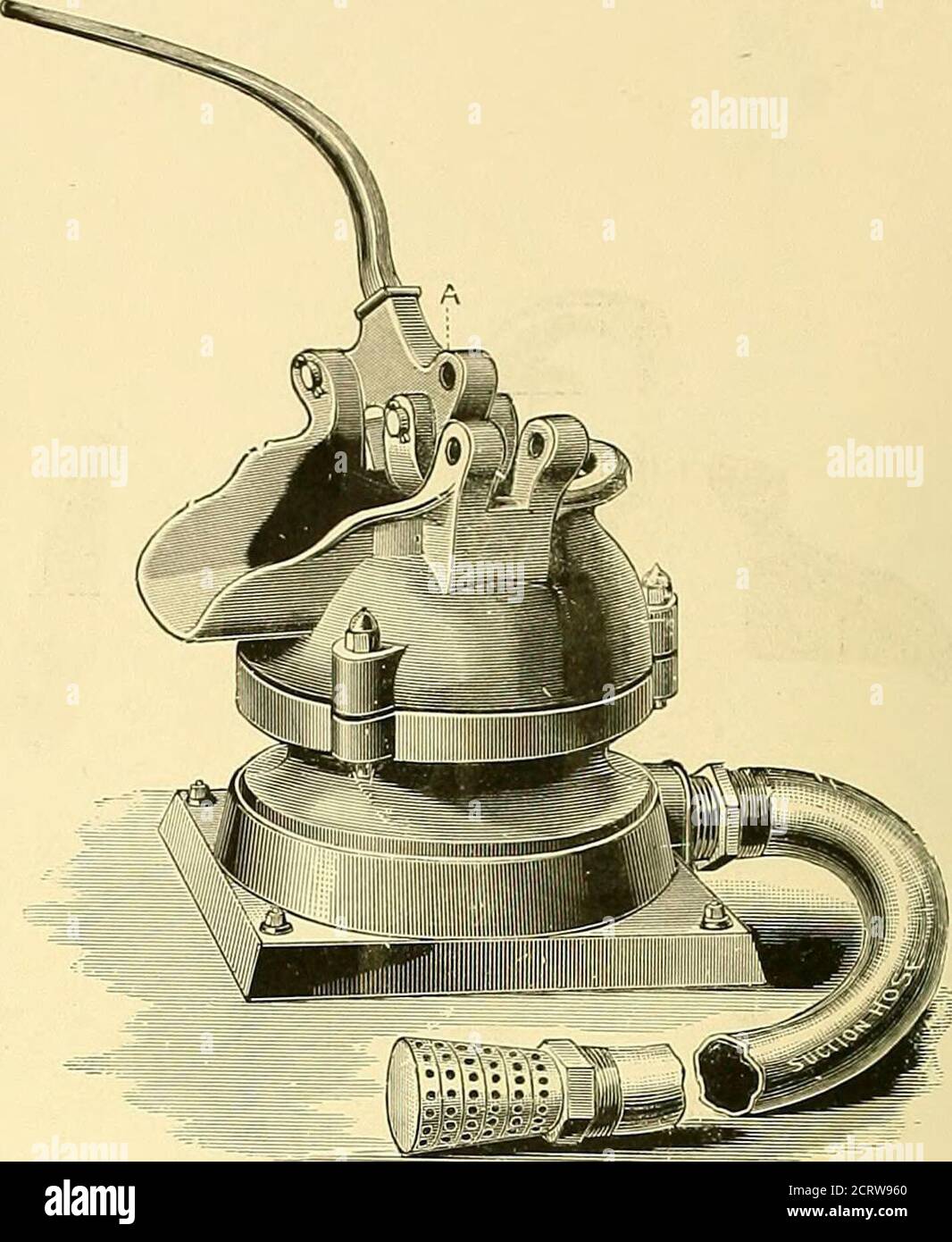 . Illustrated catalogue of James B. Clow & son, manufacturers of and dealers in supplies for plumbers, steam and gas fitters, water and gas works, railroads and contractors .. . FIG. 1710, BOTTOM SUCTION. FIG. 1711. SIDE SUCTION. DIAPHRAGM TRENCH PUMPS. -Figs. 1710 and 1711. NUMBER....       .       ... ........ 1 2 , SIZE OF SUCTION   . INCHES 2+ 122.00 3 U24.0030.00 CAPACITY GALLONS PER STROKE FIG. 1710 . - EACH FIG. 1711 ...    .-.-. -- EACH — - - — Price, 12 feet of 3-inch Spiral Flat-wired Suction Hose (sj)ecially made for this purpose), fitted with Brass Strainer, Hose,Nipple, and Coupli Stock Photo
