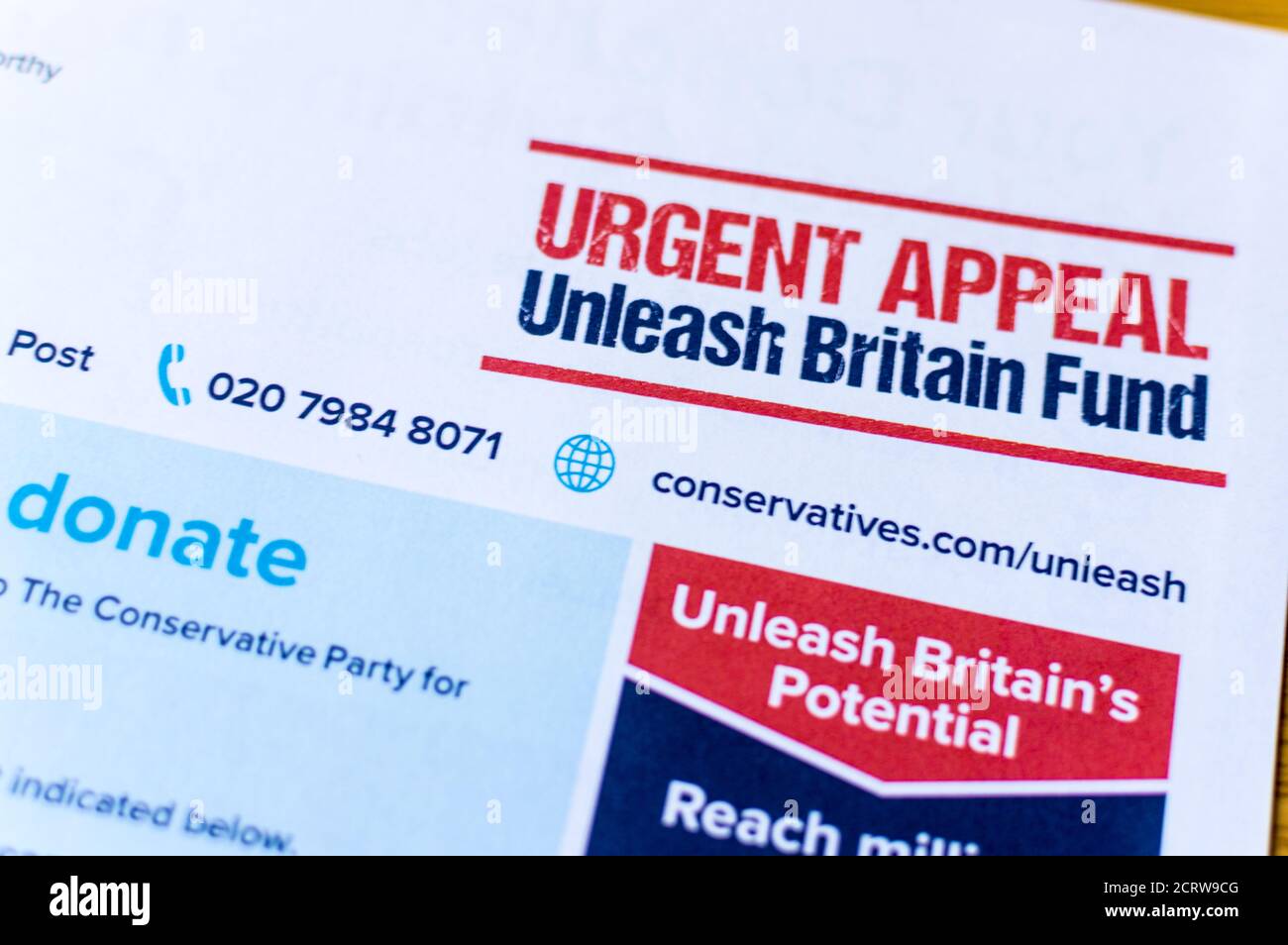 Conservatives unleash Britain Fund appeal through postal letter Stock Photo