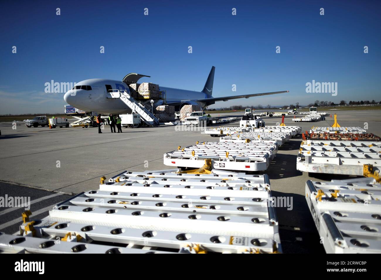 A wide body aircraft emblazoned with Amazon's Prime logo is unloaded at  Lehigh Valley International Airport in Allentown, Pennsylvania, U.S.  December 20, 2016. Picture taken December 20, 2016. To match Insight AMAZON .COM-SHIPPING/