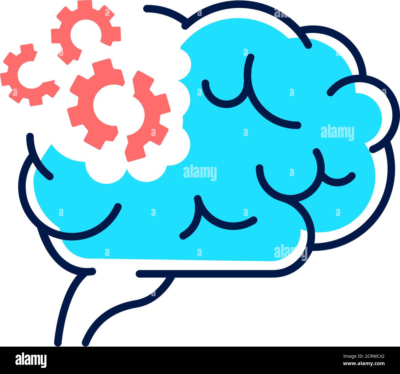 Brain disease dementia line color icon. Human organ concept. Decline in memory. Decrease in mental human abilities. Sign for web page, mobile app Stock Vector