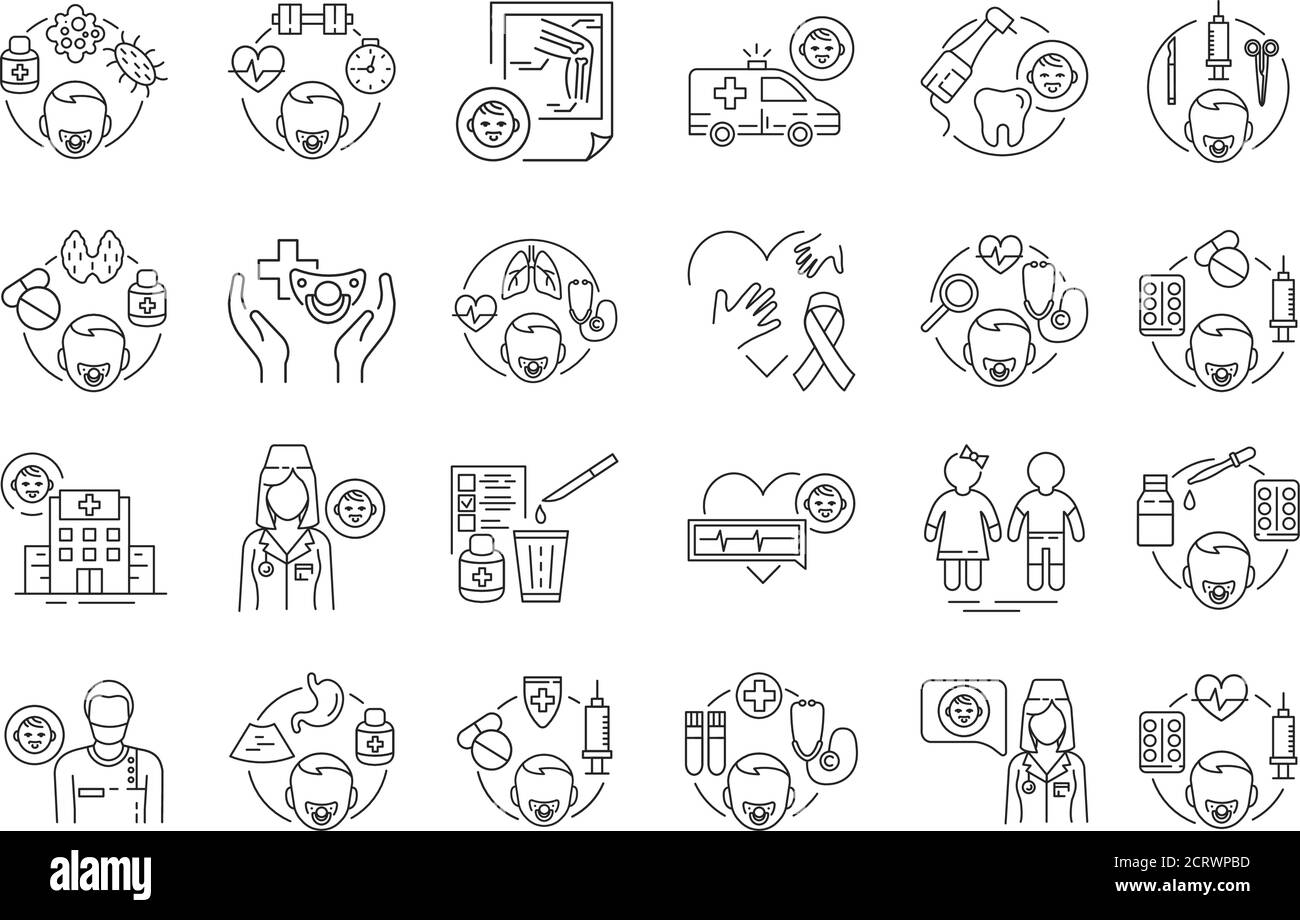 Pediatrics black line icons set. Medical health care sign. Childcare ...