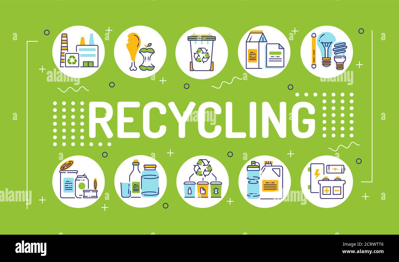 Recycling word lettering typography. Garbage sorting. Zero waste