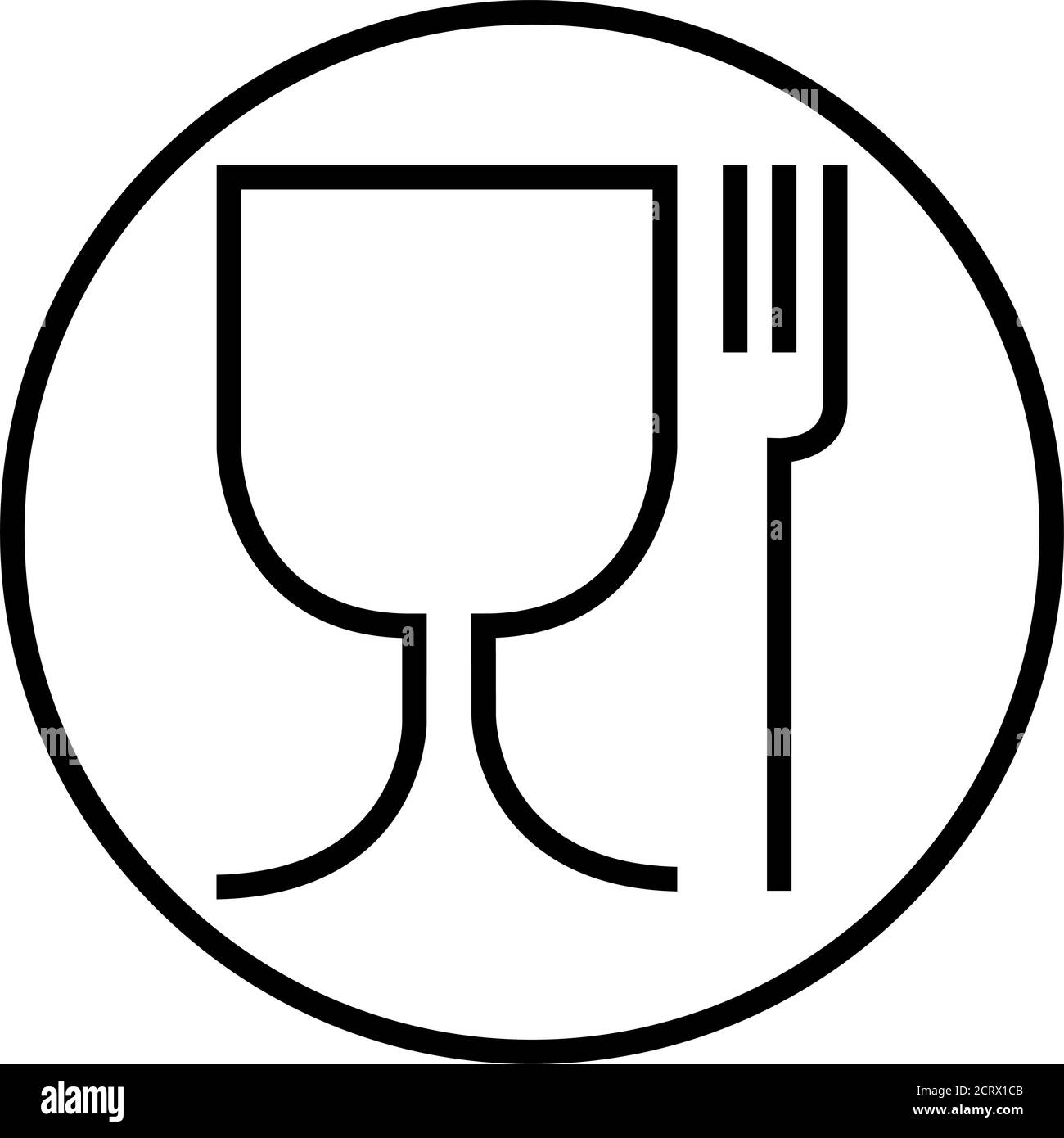 Food safe symbol. The international icon for food safe material are a wine glass and a fork symbol. Slim version in round . Stock Vector