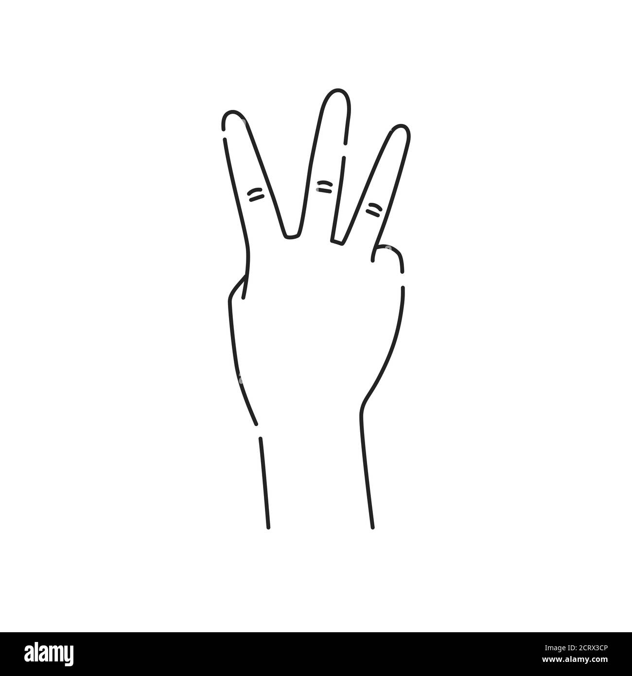 Three fingers gesture line black icon. Make fingers up gesture sketch element. Pictogram for web page, mobile app, promo. Editable stroke. Hand drawn Stock Vector