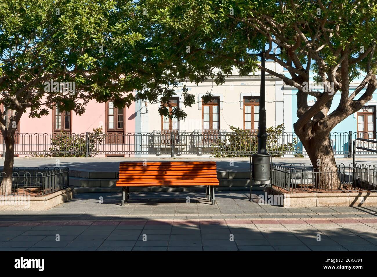 Empty bench in Los Realejos, Tenerife, Spain Stock Photo