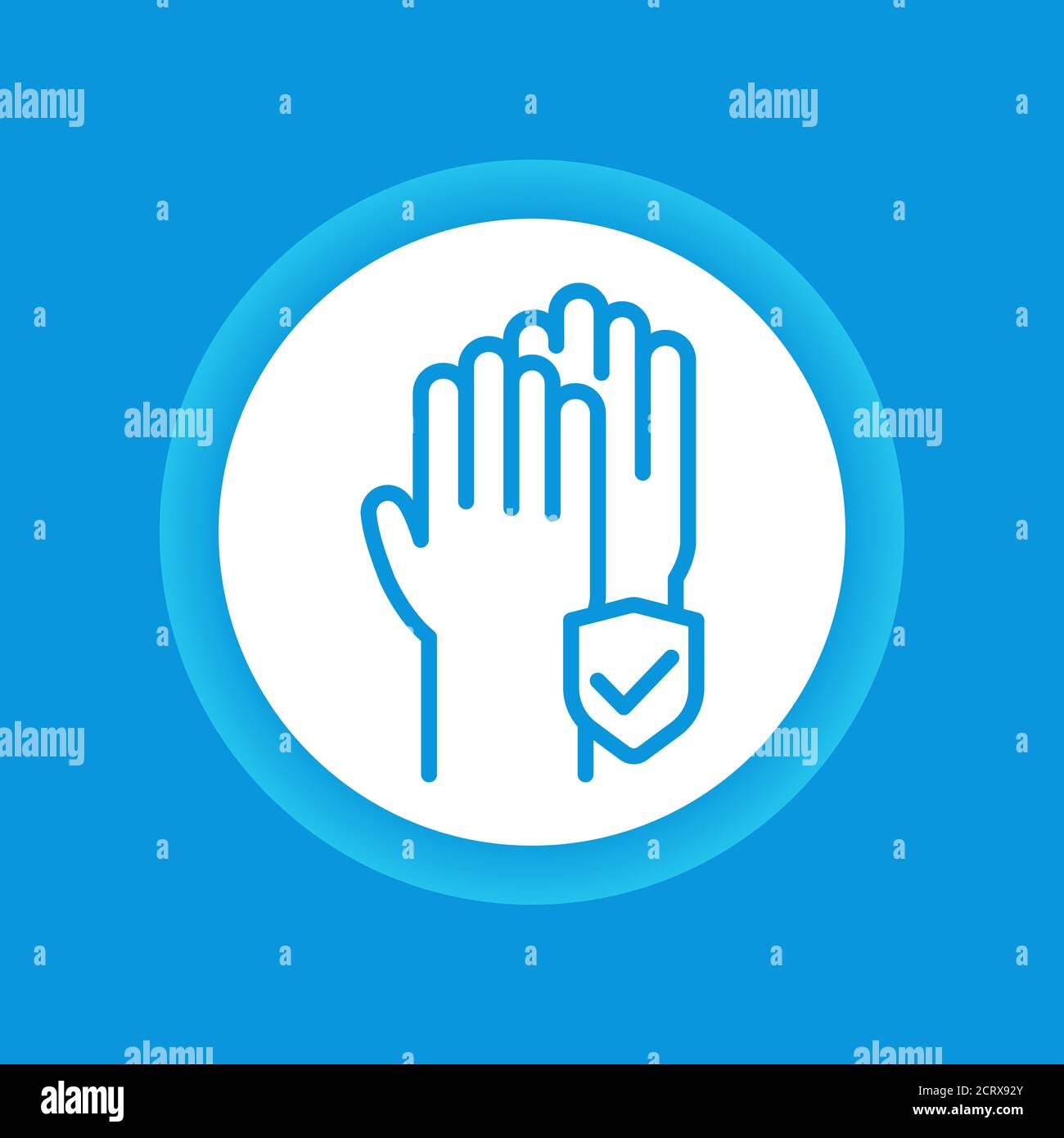 Rubber cleaning gloves color button. Hand protection against pollution icon. Pictogram for web page, mobile app, promo. Editable stroke Stock Vector