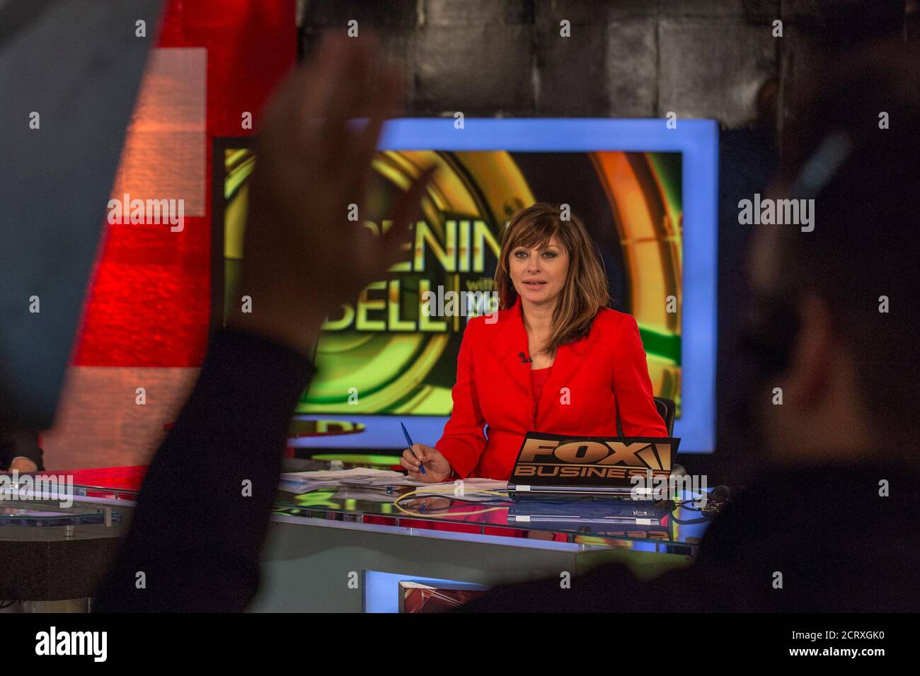 Maria Bartiromo debuts her new show 'Opening Bell with Maria Bartiromo' on the Fox Business Network in New York February 24, 2014.  Bartiromo, whose high-profile Wall Street coverage earned her the nickname 'Money Honey' during two decades on business channel CNBC, now takes aim at her former employer as host of a new morning show on the rival Fox Business Network. REUTERS/Brendan McDermid (UNITED STATES - Tags: BUSINESS ENTERTAINMENT MEDIA) Stock Photo