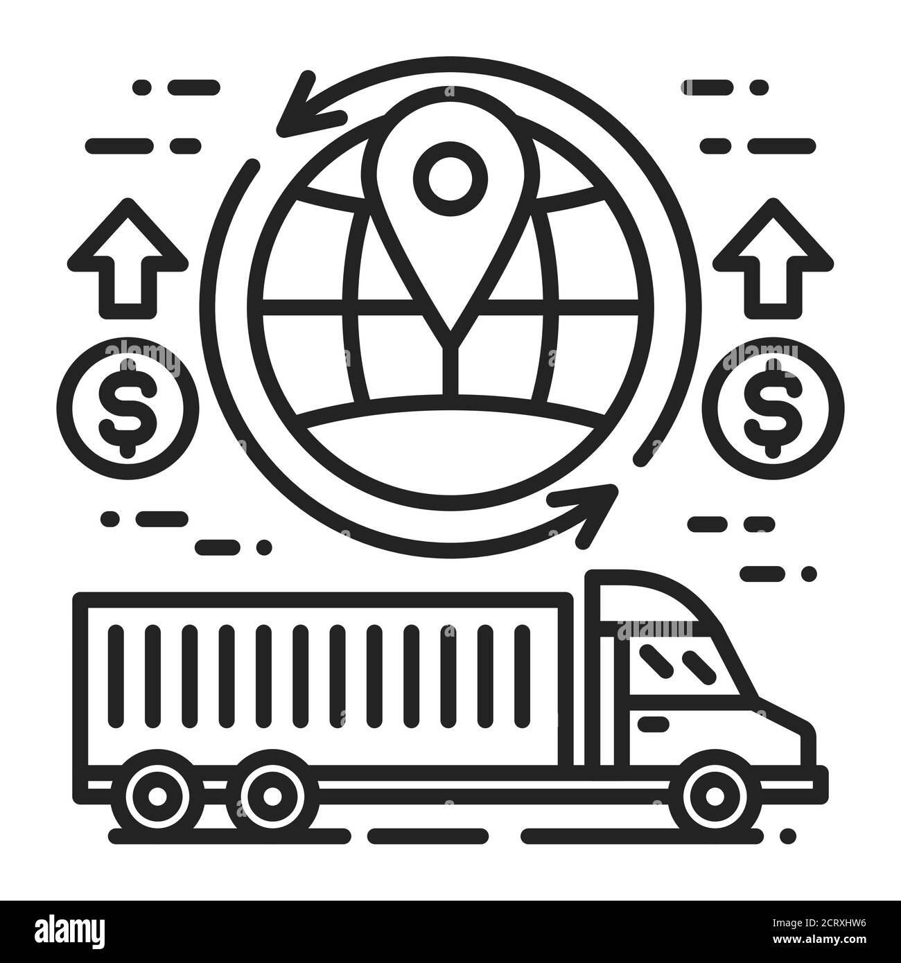 World shipping black line icon. Increase in value for export and import ... image.