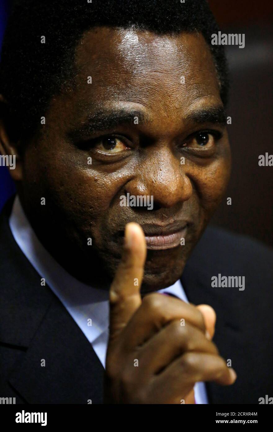 Hakainde Hichilema, leader of United Party for National (UPND), addresses a media conference in Cape Town, South Africa, August 31, 2017. REUTERS/Mike Hutchings Stock - Alamy